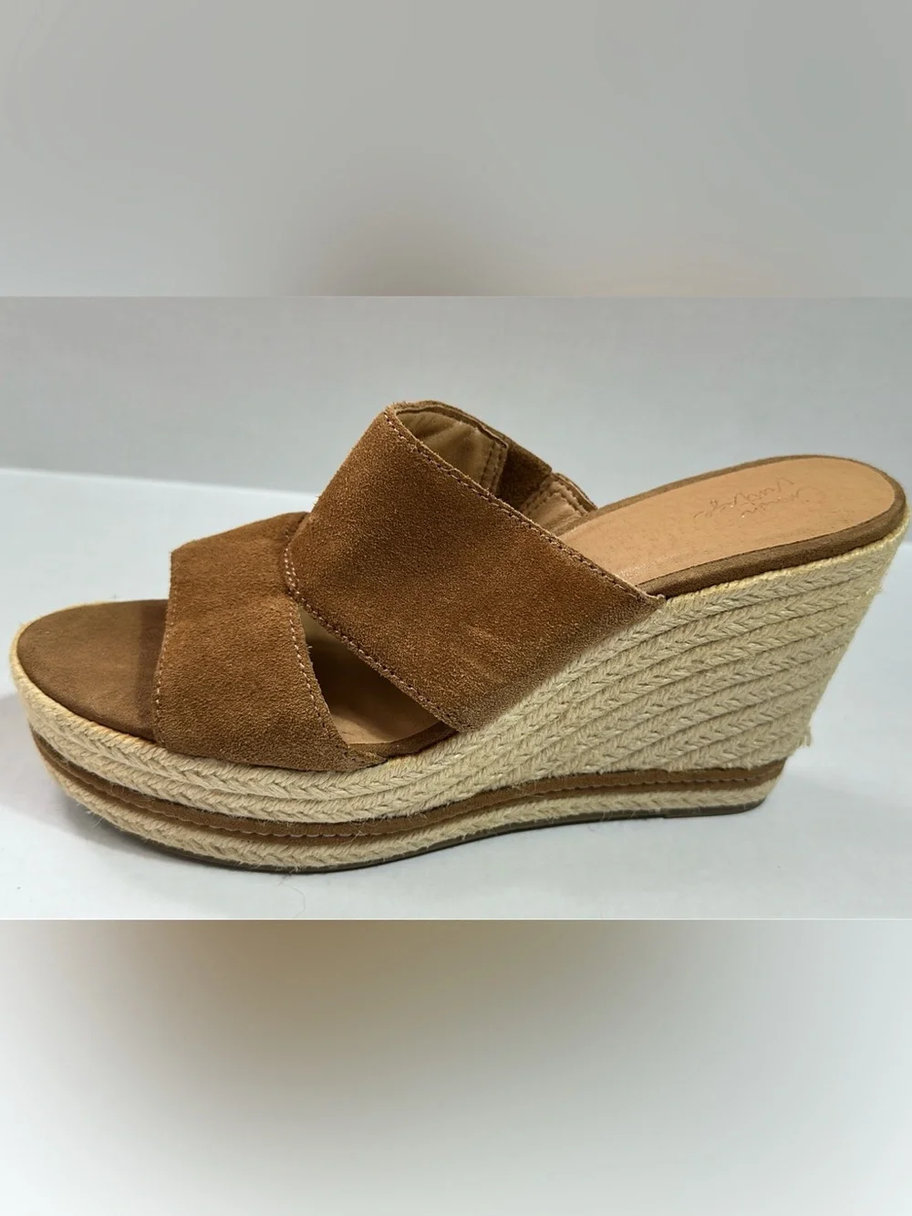 Crown Tan Suede Espadrille Platform Wedge Size 10